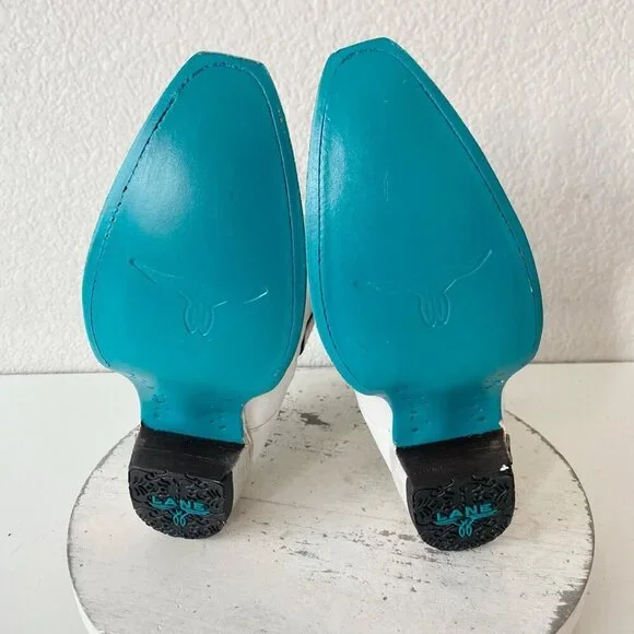 Lane EMMA JANE Womens Cowboy Bootie 7.5 White Western Cowgirl Short Ankle Boots - Picture 8 of 11